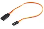 A 200mm Futaba J style RC servo extension lead with a black female connector on one end and a black male connector on the other, featuring brown, red, and orange wires.