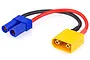 A short adapter cable with a yellow male XT90 connector on one end and a blue female EC5 connector on the other, joined by red and black silicone wires.