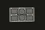 A Tamiya 1/35 scale photo-etched metal grille set for a German King Tiger tank model, featuring rectangular and circular mesh patterns on a single sheet.