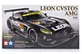 Tamiya 1/24 scale Mercedes-Benz AMG Leon CVSTOS model kit box art showing the black racing car with sponsor decals.