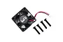 A black 30mm RC cooling fan with a carbon fiber pattern center logo and four black mounting screws on a white background.