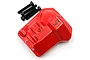 A red aluminium differential cover for a Traxxas TRX-4 by Yeah Racing, shown with four black mounting screws on a white background.