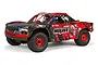 ARRMA Mojave 1/7 scale desert racer RC truck in red and black livery on a white background.