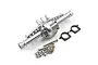 Yeah Racing silver aluminium axle housing for SCX10 II with included black plastic rings and various metal screws and nuts.