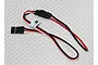 Turnigy LED controller module with a 3-pin servo connector and red, black, and white wiring on a white perforated background.