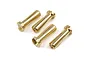 Four gold-plated male bullet connectors for RC electronics, arranged on a white background.