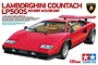 Box art for Tamiya 1/24 scale Lamborghini Countach LP500S plastic model kit featuring a red car illustration.