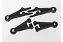 A set of four black plastic suspension arms for a Traxxas RC vehicle, arranged on a white background.