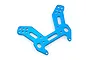 A blue anodized aluminium front shock tower for an HSP RC car, featuring multiple mounting holes and a lightweight cutout design.