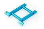 A blue anodized aluminium RC front brace component featuring two parallel bars connected by two side brackets with mounting holes.