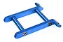 A blue anodized aluminium RC rear brace component for HSP vehicles, featuring two parallel bars connected by cross-members with visible screws.