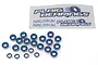 A collection of various sized metal ball bearings with blue rubber seals, accompanied by a Plaig Bearings sticker on a white background.