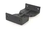 A black 3D printed RC gearbox mount with mounting holes, viewed from a high angle against a white background.