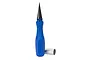 A Traxxas body reamer with a blue ergonomic handle and a sharp, graduated metal tip, shown with its protective cap removed.