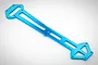 A blue anodized aluminium upper chassis plate for an RC car, featuring a long, skeletonized design with multiple mounting holes.