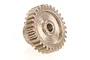 A silver-coloured metal pinion gear for an RC car, shown at an angle against a white background.