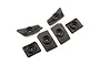 A set of six black plastic body reinforcement components for a Traxxas X-Maxx RC vehicle, arranged on a white background.