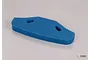 A blue foam front bumper for a Tamiya RC car, featuring two mounting holes, isolated on a plain white background.