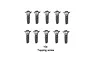 A set of ten silver-coloured metal countersunk head tapping screws arranged in two rows of five against a white background.