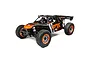 Losi DBXL-E 2.0 1/5 scale RC desert buggy in Fox Racing livery, featuring a black and orange paint scheme, off-road tires, and a rear wing.