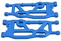Two blue RPM rear lower suspension arms for RC vehicles, shown from a top-down perspective against a white background.