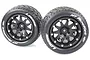Two Louise 3.3 inch MT-Rocket monster truck tyres mounted on black beadlock-style rims against a white background.
