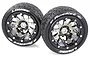 Two Louise ST-Rocket 3.3 inch RC stadium truck tires mounted on black chrome beadlock-style rims, shown against a white background.