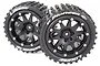 Two Louise 3.3 inch ST-Pioneer MFT RC stadium truck tyres mounted on black beadlock-style rims against a white background.