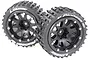 Two Louise ST-Pioneer 3.3 inch RC monster truck tires mounted on black beadlock-style rims against a white background.