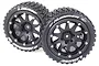 Two Louise 3.3 inch ST-Hummer MFT monster truck tyres mounted on black beadlock-style rims against a white background.