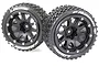 Two Louise 3.3 inch ST-Hummer MFT RC monster truck wheels with black rims and white lettering on a white background.
