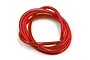 A coil of transparent red 12AWG silicone wire for RC electronics on a white background.