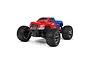 ARRMA Granite 4x4 BLX 3S RC monster truck in red and blue livery, viewed from a front three-quarter angle against a white background.