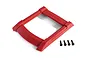 A red Traxxas Maxx 4S roof skid plate with four black mounting screws on a white background.