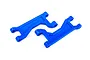 Two blue Traxxas Maxx 4S upper suspension arms for RC vehicles, shown from an overhead angle on a white background.
