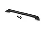 A black plastic tailgate protector for a Traxxas Maxx RC truck, shown with three matching black mounting screws on a white background.