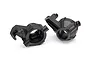 Two black plastic steering hub carriers for a Traxxas 1/10 Maxx RC vehicle, shown from a side angle on a white background.