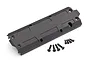 Traxxas Maxx 4S centre skid plate in black plastic with a set of mounting screws on a white background.