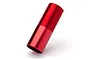 A single red anodized aluminium shock body for a Traxxas RC vehicle, featuring a threaded upper section and smooth lower section.