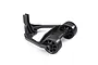 A black plastic wheelie bar assembly for a Traxxas Maxx RC vehicle, featuring two wheels and a mounting bracket.