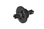 ARRMA 50T centre differential assembly featuring a large black gear, metal outdrives, and ball bearings on a plain white background.