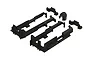 A set of black plastic ARRMA battery tray components arranged on a white background.
