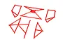 A set of five red plastic roll cage components for an ARRMA 1/7 scale Mojave RC vehicle, laid out on a white background.