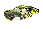 ARRMA 1/7 Mojave BLX short course truck body shell in black and neon green livery with sponsor decals.