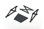 A set of black plastic RC car rear bumper and frame components displayed on a white background.