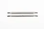 Two silver stainless steel RC turnbuckles with threaded ends, positioned horizontally against a plain white background.