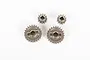 Axial Currie F9 portal axle gear set including two larger gears and two smaller pinion gears on a white background.