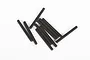 A collection of ten black metal grub screws arranged on a plain white background.