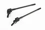 Two black metal universal drive shafts for Axial RC vehicles, shown against a plain white background.