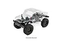 A 1/12 scale ECX Barrage RC rock crawler kit with a clear, unpainted polycarbonate truck body, shown on a white background.